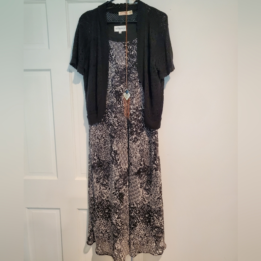 Studio One Black and White Midi Dress With Sweater And Necklace